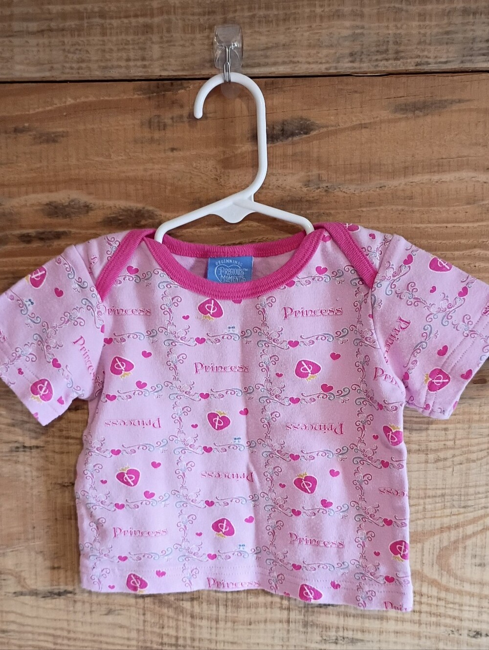 Vintage Y2K Precious Moments Pink InfantTee with Heart and Princess Print Disney
